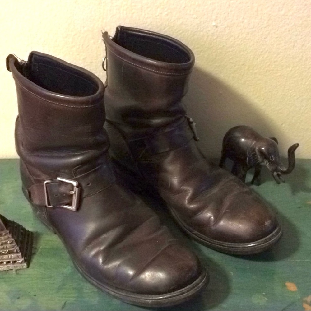 Vintage Brown Leather Moto Boots.Size 8.5
